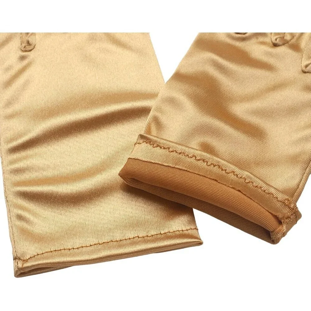 Women's Formal Short Gold Satin Gloves Bridal Wedding Banquet Party Costume